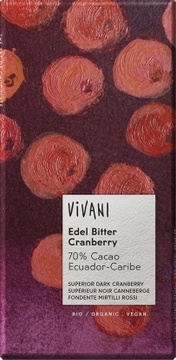 BIO hořká čokoláda s brusinkami VIVANI 100 g